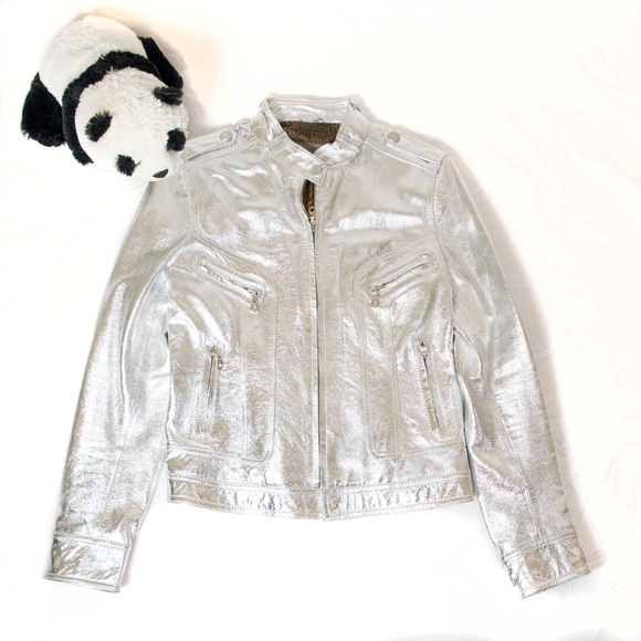 metallic silver leather jacket